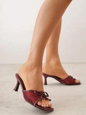 Bordowo-Czerwone Siateczkowe Klapki na Szpilce Ozdobione Kokardą Vikisae