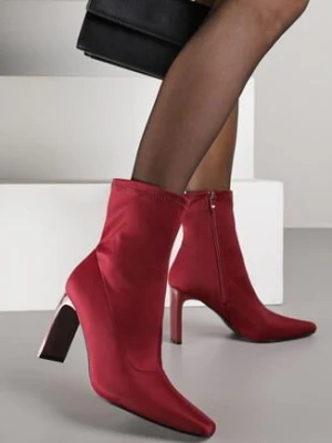 Bordowo-Czerwone Skarpetkowe Botki na Słupku z Noskiem w Szpic Atine