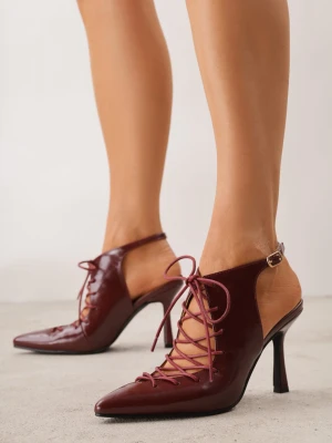 Bordowo-Czerwone Wiązane Szpilki Typu Slingback Angellta Ciaodeo