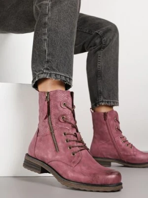 Bordowo-Różowe Botki w Stylu Workerów z Ozdobnym Suwakiem i Wężową Wstawką Vemalora lady glory