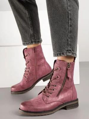 Bordowo-Różowe Botki Workery Zdobione Suwakiem i Wężowym Tłoczeniem Vemindra lady glory