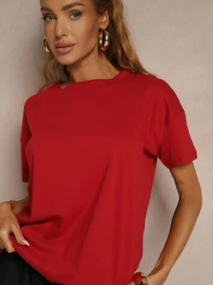 Bordowy Bawełniany T-shirt o Kroju Oversize Zilona