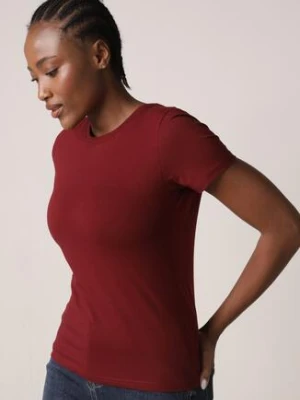 Bordowy Bawełniany T-shirt w Klasycznym Stylu Nedila jstyle