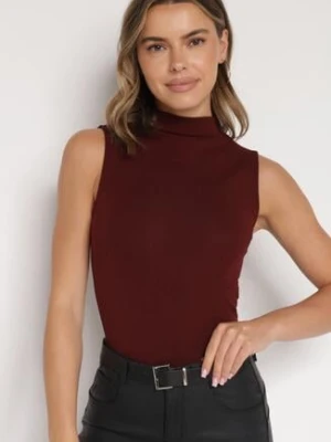 Bordowy Bawełniany Top o Dopasowanym Kroju z Półgolfem Unarisa
