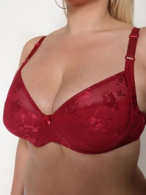 Zdjęcie produktu Bordowy Biustonosz z Koronki Full Cup z Regulowanymi Ramiączkami Dimela
