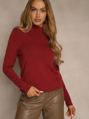 Bordowy Casualowy Sweter z Półgolfem w Minimalistycznym Stylu Seorienne