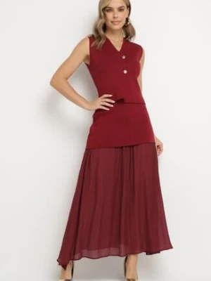 Bordowy Dzianinowy Komplet z Wiskozą Kamizelka na Guziki i Rozkloszowana Spódnica Felinelle rosa