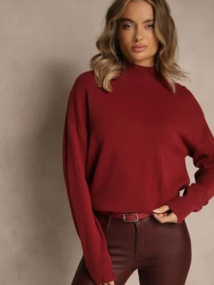 Bordowy Gładki Golf Zdobiony Guzikami przy Dekolcie Rallessa glo-story