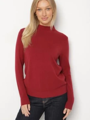 Bordowy Gładki Sweter z Półgolfem w Stylu Casual Unallia