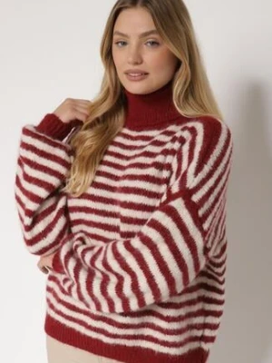 Bordowy Golf z Domieszką Wełny w Paski Monallia