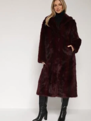 Bordowy Jednorzędowy Płaszcz Futerko o Klasycznym Kroju Yrelsha