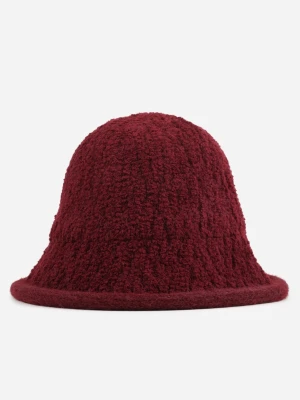 Bordowy Kapelusz Typu Bucket Hat z Materiału Typu Boucle Breca Versoli