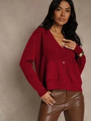 Bordowy Kardigan na Guziki z Domieszką Kaszmiru Vetiella