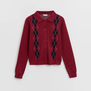 Bordowy kardigan w romby z kołnierzykiem House