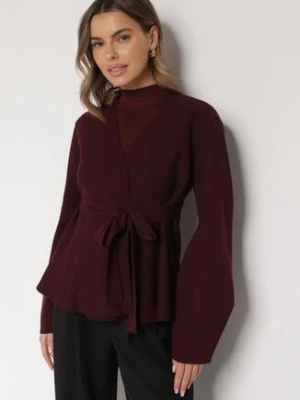 Bordowy Kardigan z Wiskozą i Wiązaniem w Pasie Tusvela