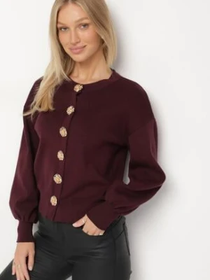 Bordowy Kardigan z Wiskozą z Ozdobnymi Napami i Bufiastymi Rękawami Acalte elsa.m by may