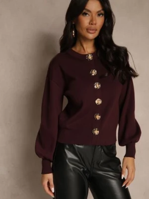 Bordowy Kardigan z Wiskozą Zdobiony Eleganckimi Napami i Bufiastymi Rękawami Acannte elsa.m by may