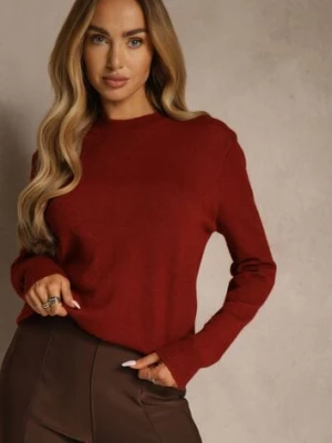 Bordowy Klasyczny Sweter z Wełną i Bawełną Meviliana