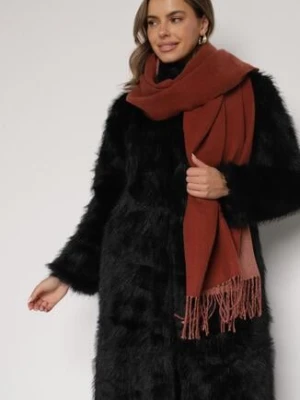 Bordowy Klasyczny Szalik z Bawełny i Wiskozy z Frędzlami Vetilisa