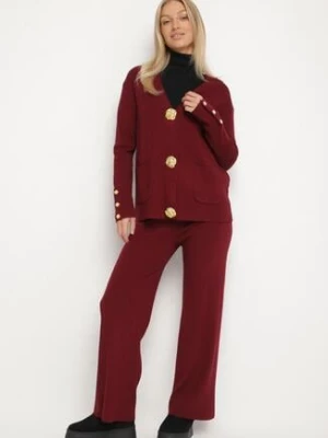 Bordowy Komplet Dzianinowy z Wiskozą Kardigan i Szerokie Spodnie Badire unigirl