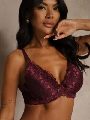 Bordowy Koronkowy Biustonosz w Klasycznym Stylu Coralee