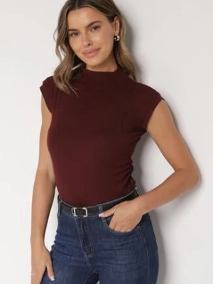 Bordowy Marszczony Top z Bawełny i Wiskozy z Półgolfem Zetalia