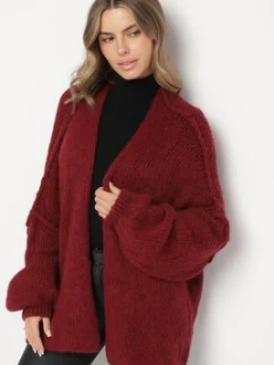 Bordowy Nietoperzowy Kardigan Bez Zapięć z Domieszką Wełny i Wiskozy Rallisa jumelle