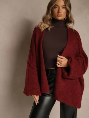 Bordowy Niezapinany Kardigan Nietoperzowy z Dodatkiem Wełny i Wiskozy Rallidia jumelle