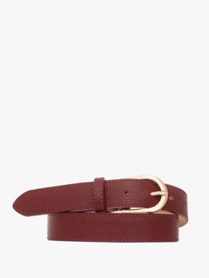 Bordowy pasek damski ze złotą klamrą Ryłko