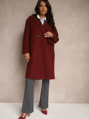 Bordowy Płaszcz Dwurzędowy Długi Tadde tricot station