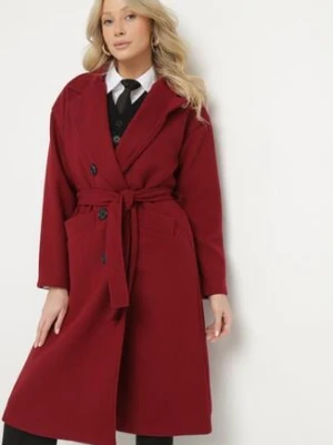 Bordowy Płaszcz Dwurzędowy Wiązany Vepha tricot station