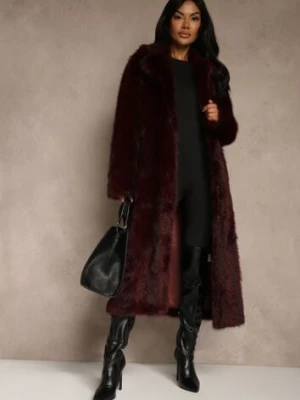 Bordowy Płaszcz Futerko o Jednorzędowym Fasonie Cataris