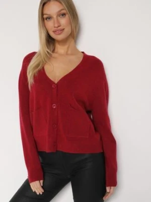 Bordowy Rozpinany Kardigan z Dodatkiem Kaszmiru Vetirira