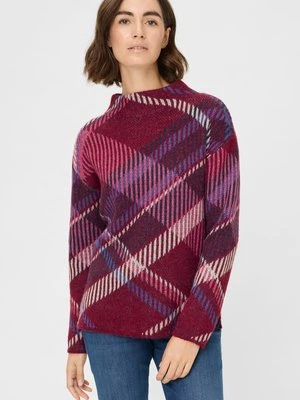 Bordowy sweter damski Cora w kratę – New Passion Olsen