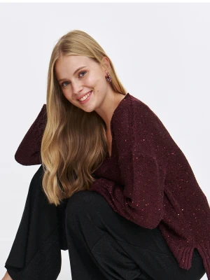 Bordowy sweter z błyszczącą nitką , z dłuższym tyłem Top Secret