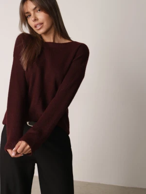Bordowy Sweter z Wełną i Bawełną o Kroju Oversize w Minimalistycznym Stylu Azrele J&x