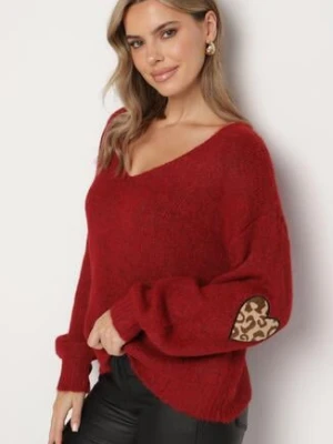 Bordowy Sweter z Wełną i Ozdobnymi Naszywkami na Łokciach Norethra unigirl