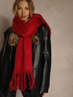 Bordowy Szalik Ozdobiony Frędzlami Owedela