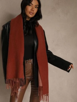 Bordowy Szalik z Bawełny i Wiskozy o Klasycznym Fasonie z Frędzlami Vetirosa