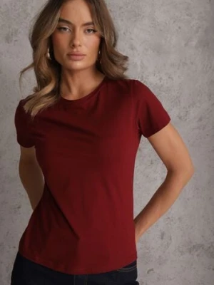 Bordowy T-shirt z Bawełny z Okrągłym Dekoltem Nedima jstyle