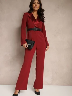 Bordowy Taliowany Kombinezon w Eleganckim Stylu z Szerokimi Nogawkami Etallina retro & icone