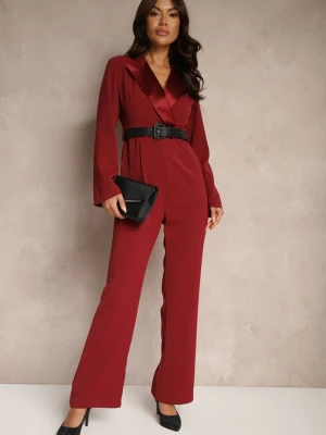Bordowy Taliowany Kombinezon w Eleganckim Stylu z Szerokimi Nogawkami Etallina Retro & Icone