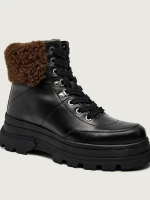 BOSS BLACK Botki na platformie Foster | shearling | skóra