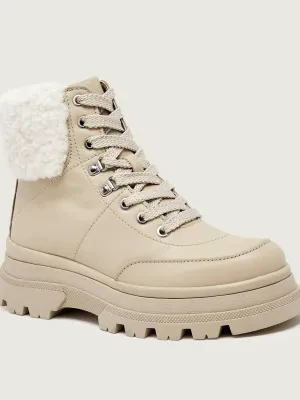BOSS BLACK Botki na platformie Foster | shearling | skóra