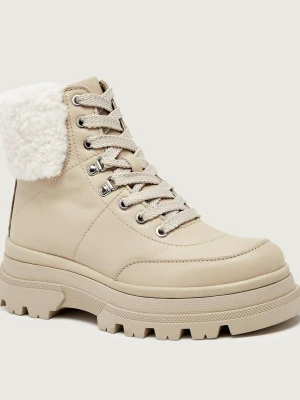 BOSS BLACK Botki na platformie Foster | shearling | skóra