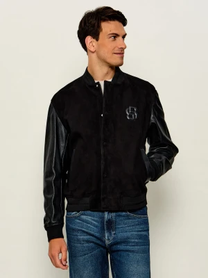 BOSS BLACK Kurtka bomber C-Mileon | zamsz | Regular Fit | z dodatkiem skóry