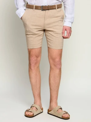 BOSS BLACK Lniane szorty chino Kane | Regular Fit beżowy