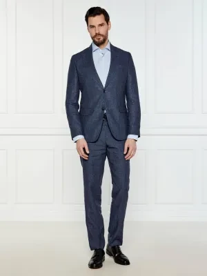 BOSS BLACK Lniany garnitur C-Huge-2Pcs-Peak-252 | Slim Fit | z dodatkiem wełny