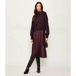 BOSS BLACK Satynowa sukienka 2w1 Flalina | z dodatkiem wełny i kaszmiru