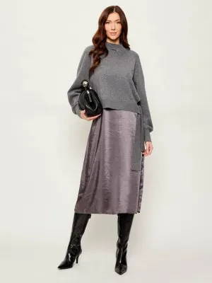 BOSS BLACK Satynowa sukienka 2w1 Flalina | z dodatkiem wełny i kaszmiru